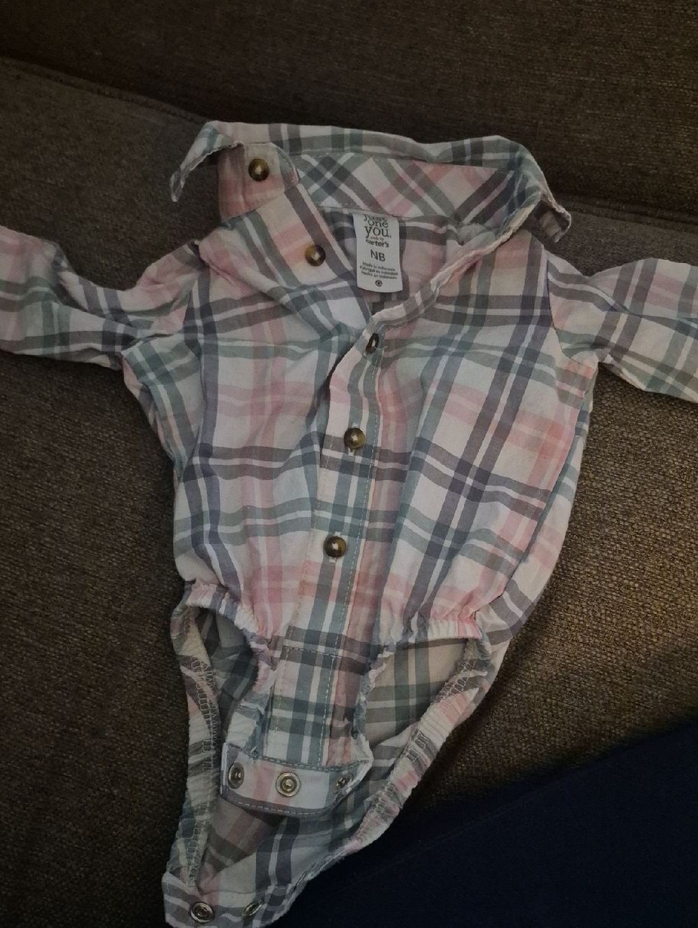 Newborn Plaid Button-Front Onesie - Pastel Pink & Green